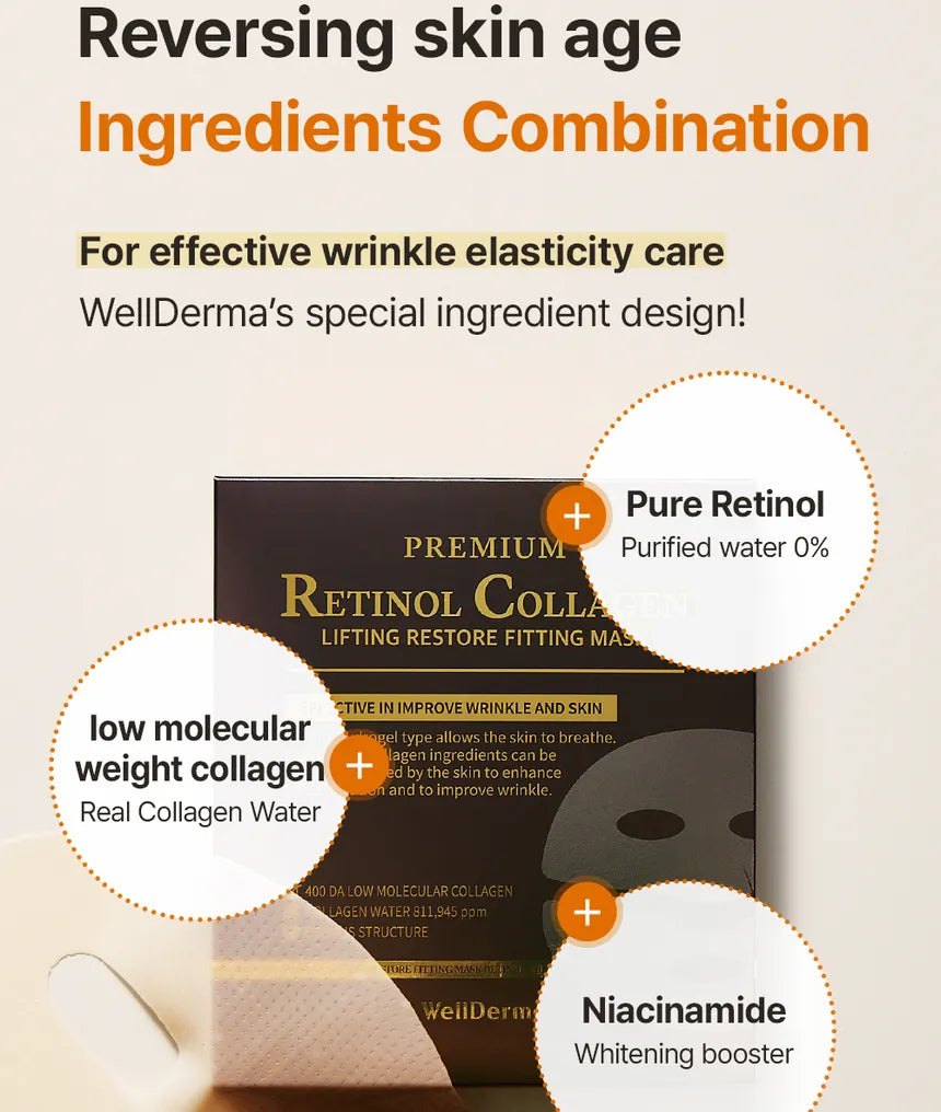 WellDerma - Premium Retinol Collagen Lifting Restore Fitting Mask 1 box of 4 pieces